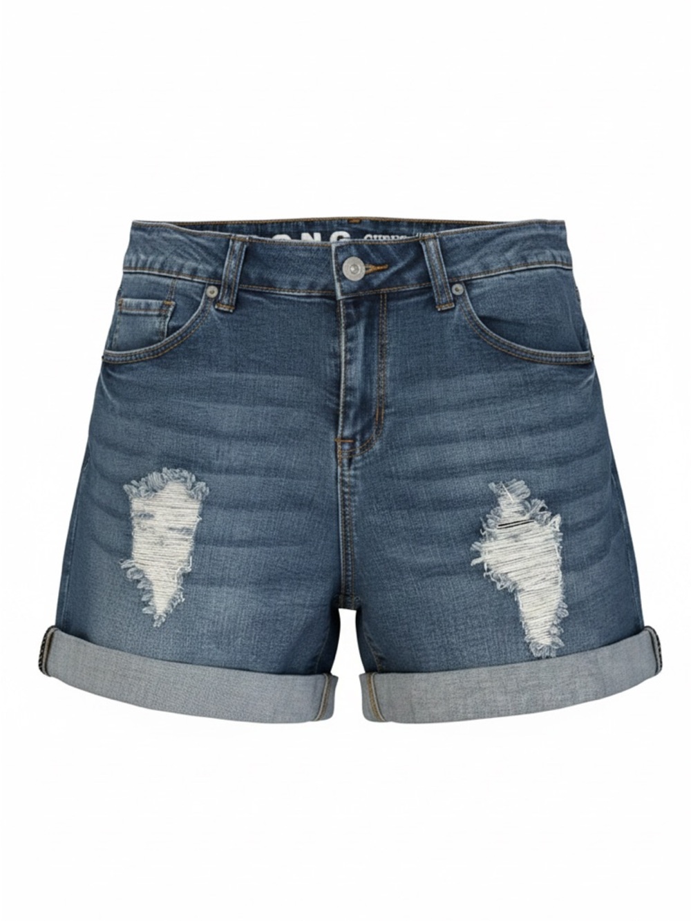 Women's Dark Blue Distressed Roll-Cuff Denim Shorts